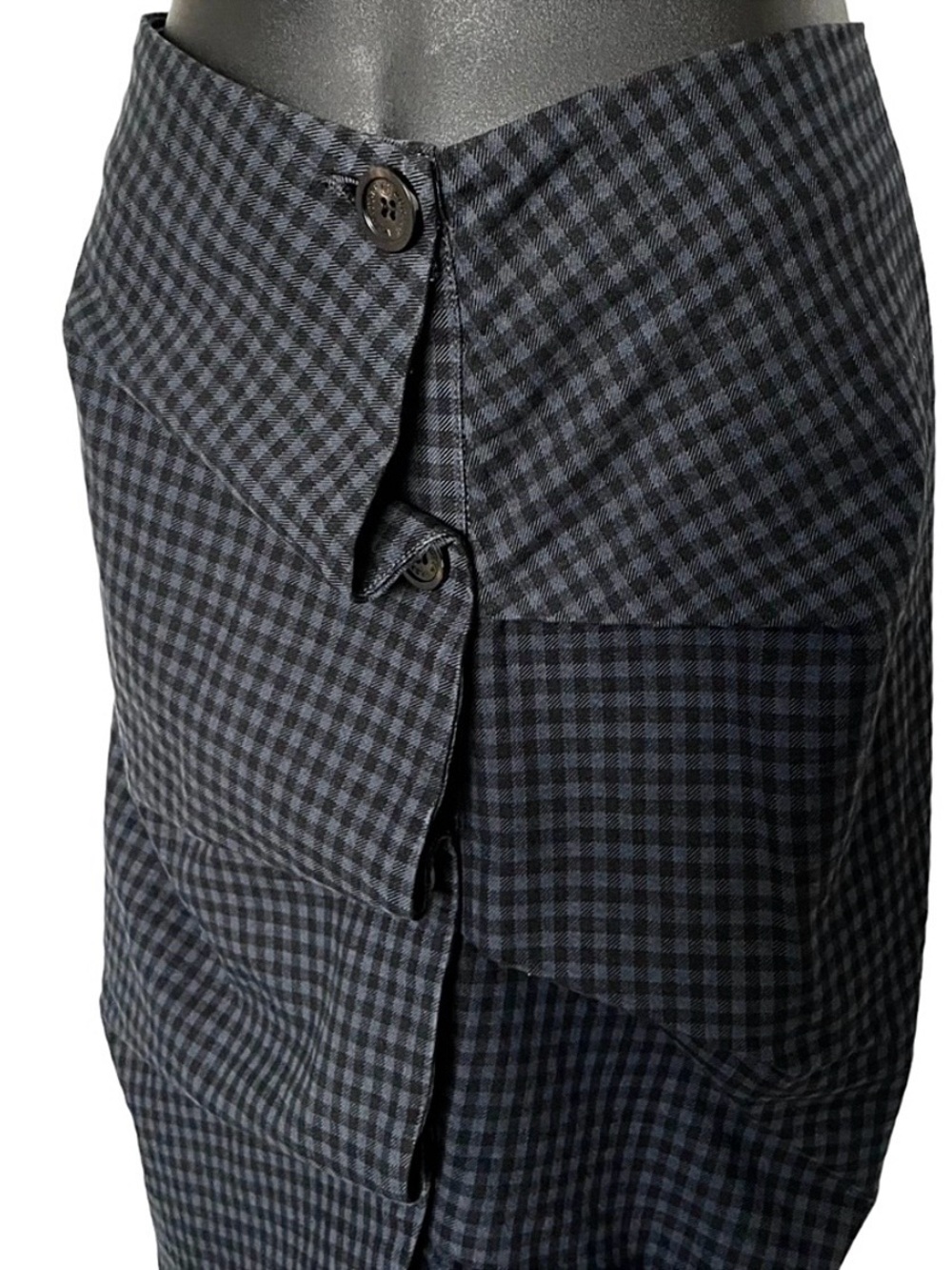 Alexander McQueen McQ Asymmetrical Blue Black Pencil Skirt Button Front Size 4US - Picture 8 of 16